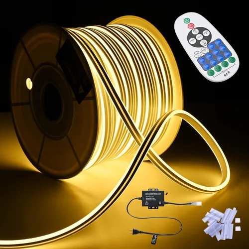 Vista 16 de DELight Tira de luces LED de neón blanca cálida de 10 pies AC 110 V IP65, impermeable, cortable, regulable, flexible, tira de luces LED DIY