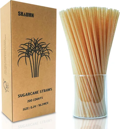Vista 8 de Pajitas biodegradables de caña de azúcar, pajitas compostables de 10.2 pulgadas de largo, alternativa sin plástico a granel para bebidas frías