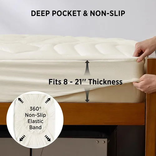 Vista 6 de Bedsure Protector de colchón beige individual XL – Cubrecolchón suave para dormitorio universitario, protector de cama individual extra largo