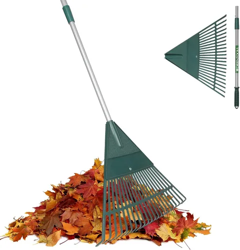 Vista 9 de ORIENTOOLS Rastrillo de hojas ajustable de 69 pulgadas con mango de 5 secciones, cabezal de plástico duradero de 26 dientes, diseño de doble uso que