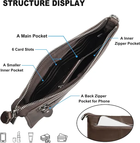 Vista 4 de Belfen Pequeñas bolsas cruzadas para mujer, cartera de cuero para teléfono celular, bolsos