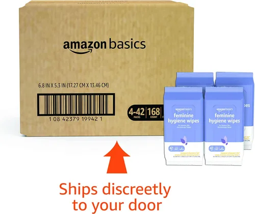 Vista 7 de Amazon Basics Toallitas de higiene femenina, sin alcohol, pH equilibrado, probado por ginecólogos, aroma fresco, 168 unidades (4 paquetes de 42)