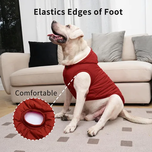 Vista 4 de Vecomfy - Sudadera con capucha para perro, forro de vellón, extra cálida, para invierno, chaqueta para perros grandes, abrigos con capucha para Rojo