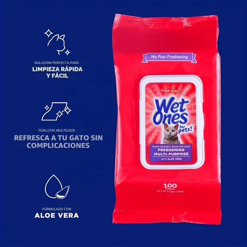 Vista 2 de Wet Ones Toallitas multiusos para gatos refrescantes para mascotas, aroma