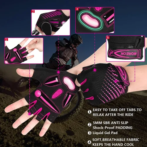 Vista 2 de MOREOK Guantes de ciclismo para hombresmujeres-almohadilla de gel de 0.197 in guantes de ciclismo de medio dedo bicicleta de carretera MTB guantes