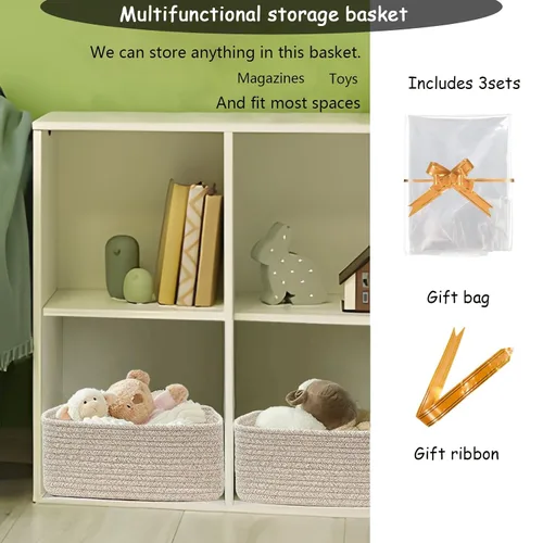 Vista 4 de COMFY-HOMI Cestas de almacenamiento de 11.5 x 7.5 x 4.7 pulgadas para organizar, cesta tejida de cuerda de algodón, caja de almacenamiento de marrón