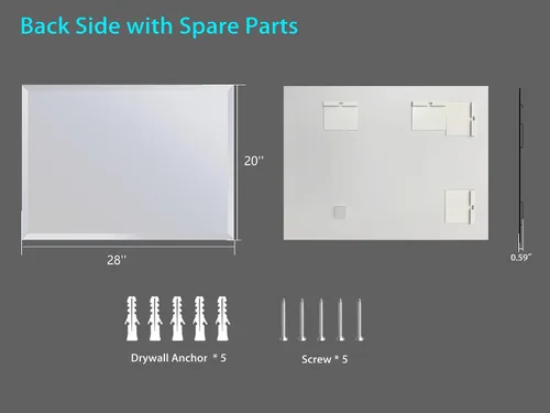 Vista 6 de Espejo de borde biselado de 20x28 pulgadas sin marco, rectangular para pared de baño, a prueba de explosiones y roturas, espejo de tocador
