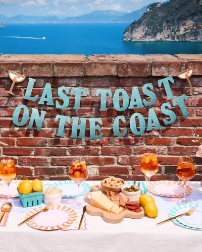 Vista 6 de xo, Fetti Cartel con purpurina azul de Last Toast on the Coast – 5 pies Decoración de fiesta de despedida de soltera en la playa, recuerdo náutico