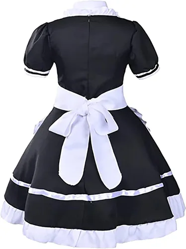 Vista 3 de Disfraz de sirvienta francesa de anime, disfraz de sirvienta, delantal, vestido de delantal, calcetines y guantes