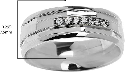 Vista 3 de Alianza de boda angular de plata de ley 925 con diamante CTTW de 1/10 (CTTW color K-M, claridad I1-I2)