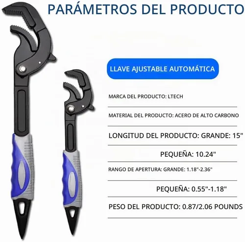 Vista 7 de Juego de 2 llaves autoajustables – Alicates autobloqueantes de 10.5 y 14 pulgadas, multifunción, dientes de 3 lados, mango antideslizante, apto