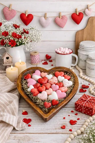 Vista 2 de Cuenco de madera para masa, cuenco decorativo de madera en forma de corazón de 12 pulgadas, roble español, excelente regalo para el día de San