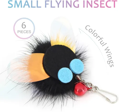 Vista 2 de SONGWAY Recambios de varita de juguete para gatos, 6 piezas de repuesto de juguetes para gatos peludos en forma de insecto, juguetes interactivos
