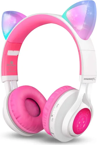 Vista 5 de Riwbox CT-7 - Auriculares Bluetooth de oreja de gato, con luz LED, inalámbricos, con micrófono y control de volumen para viajes, escuela, Azul