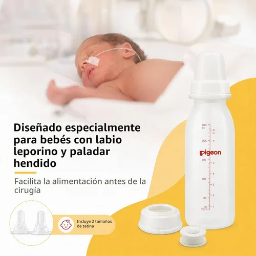 Vista 2 de Pigeon Biberón de paladar hendido para bebé con 2 pezones, 8.11 onzas Botella