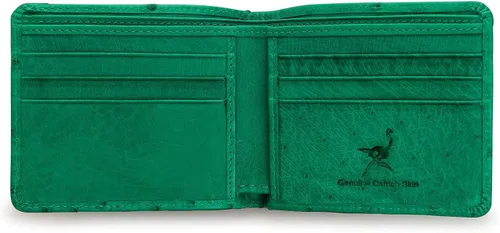 Vista 5 de Cartera de avestruz genuino piel de avestruz cuero verde para hombre