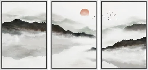 Vista 18 de NWT Lienzo enmarcado para pared, juego de arte en acuarela pastel, bosque de montaña oscura, naturaleza silvestre, ilustraciones de arte moderno