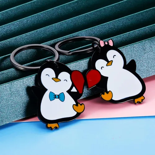 Vista 5 de FrereFeter 2 llaveros a juego de pingüinos para parejas, amantes de los pingüinos, llaveros nacionales para el día del novio, lindo llavero