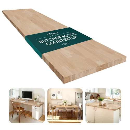Vista 11 de Bme Hevea Encimera de Bloque de Carnicero de Madera Maciza, Superficie de Mesa de Bloque de Carnicero Sin Terminar para Bricolaje Lavadora