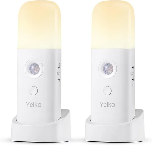 Vista 9 de YELKO Luces Nocturnas con Sensor de Movimiento, Luces Nocturnas Recargables a Pilas, Lámpara de Mesa Regulable con 5 Niveles de Brillo Ajustable