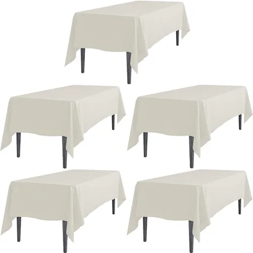 Vista 8 de Linenlanding Mantel rectangular de 60 x 102 pulgadas para mesa circular para bodas, mesas de bufé, fiestas, cenas de vacaciones (1, azul bebé)
