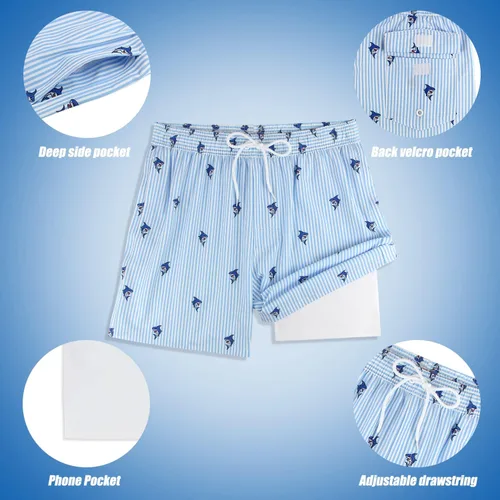 Vista 65 de Traje de baño para hombre con forro de compresión de secado rápido de 5.5 pulgadas con forro tipo bóxer amarillo (1-Yellowstar)