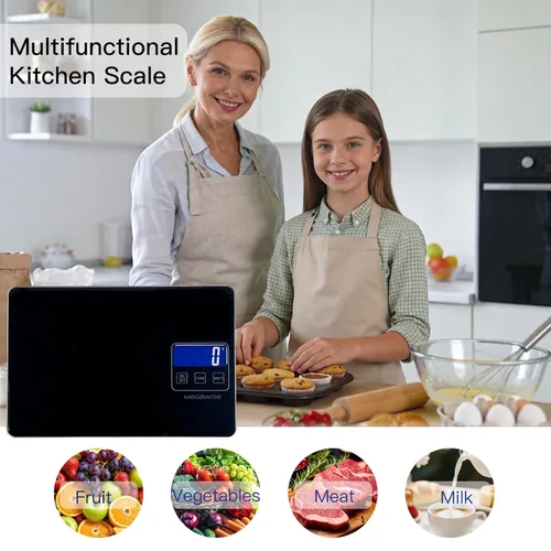 Vista 2 de MegaWise Báscula de precisión para alimentos, báscula digital recargable impermeable de 33 libras, graduación precisa de 0.04 onzas, peso gramos