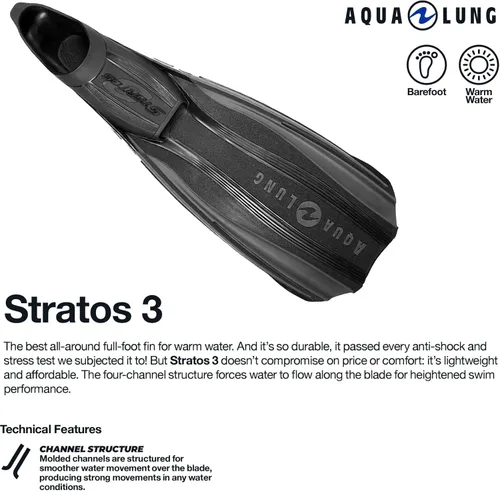 Vista 4 de Aqualung Stratos 3 aletas de buceo Aletas de buceo ligeras y duraderas para agua tibia con hoja de tecnopolímero elástico de 4 canales, punto