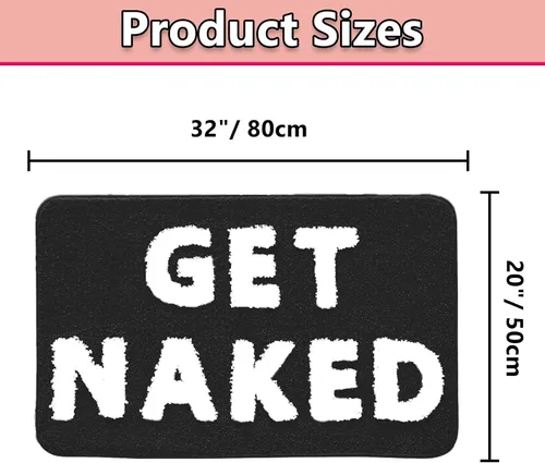 Vista 2 de Alfombra de baño divertida con texto en inglés «Get Naked», suave, antideslizante, bonita, divertida decoración de baño para dormitorio