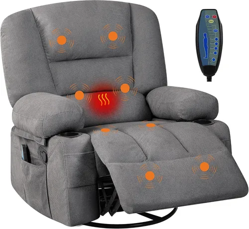 Vista 9 de Silla reclinable mecedora, silla mecedora giratoria para adultos Gris