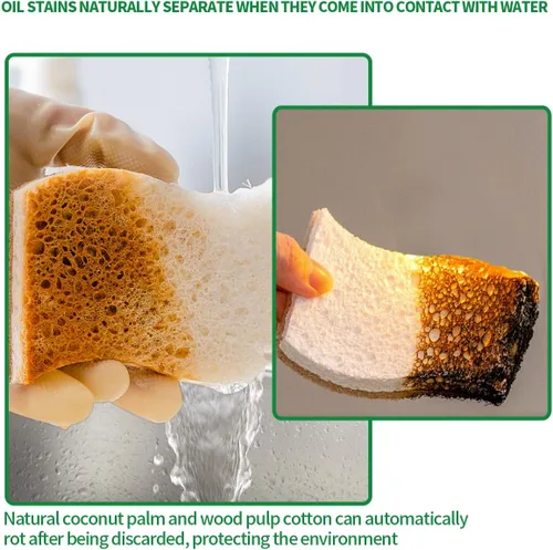 Vista 4 de Esponjas de cocina naturales biodegradables a base de plantas, esponja compostable de celulosa con fibra de coco, esponja de limpieza sin rayones