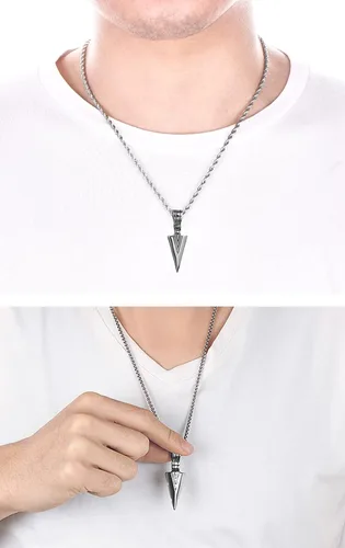 Vista 4 de STARCHENIE Collar con colgante de punta de flecha de acero inoxidable para hombre