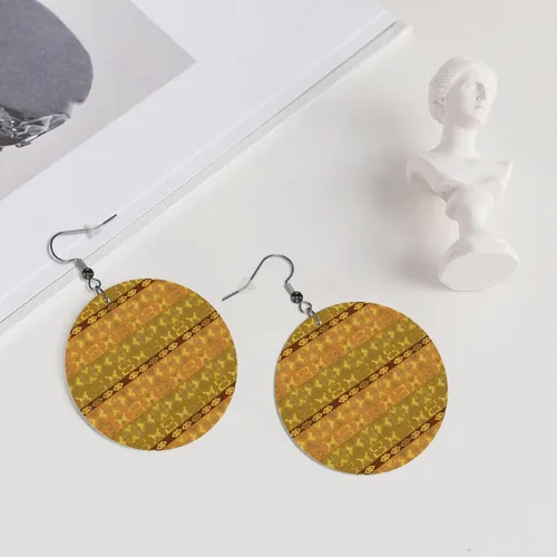 Vista 6 de Leather Round Earrings, ethnic african pattern with Adinkra simbols Faux Leather Earrings Dangle Earrings for Women Girls Fashion