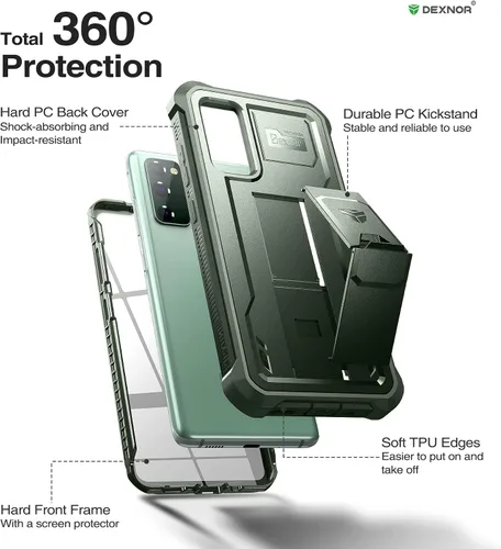 Vista 6 de Dexnor Funda para Samsung Galaxy S20 FE, [Protector de Pantalla y Soporte Integrados] Protección de Grado Militar de Servicio Pesado a Prueba