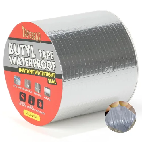 Vista 10 de TAPEBEAR Cinta de Butilo Impermeable Cinta de Sellado 2 pulgadas x 16 pies, Cinta de Papel de Aluminio Mejorada Resistente para Reparación de RV