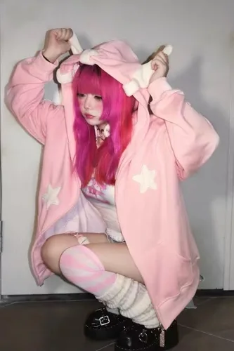 Vista 7 de grhaat Kawaii Angel Wings Star Sudadera con capucha Y2k Anime japonés cremallera Harajuku Casual Sudadera Cutecore Diseñador Streetwear
