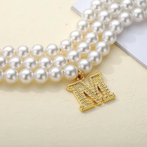 Vista 6 de SPRING YOW - Collar con inicial para mujer, cadena de perlas Collier en el cuello, colgantes de letra inglesa, gargantilla, accesorios de joyería