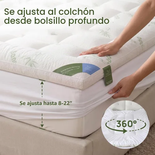 Vista 5 de Protector de colchón afelpado extragrueso de 3 pulgadas; protector de bambú de tamaño Twin; protector de cama de plumón alternativo para una