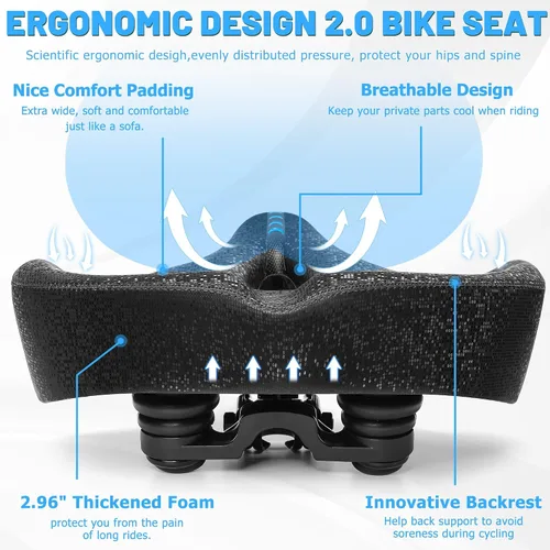 Vista 4 de CDYWD Asiento de bicicleta de gran tamaño para hombres y mujeres, cojín de asiento de bicicleta extra ancho, cómodo acolchado suave, asiento de Azul