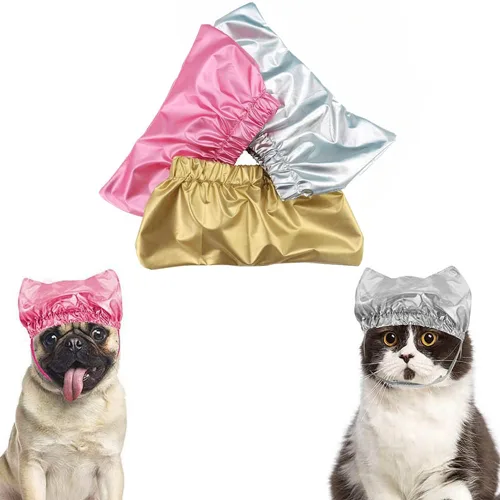 Vista 8 de Gorro de ducha para mascotas, impermeable, reutilizable, con correa ajustable para evitar el agua en las orejas, arnés elástico para gatos, perros