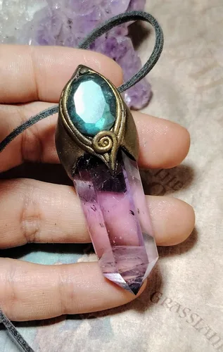 Vista 3 de Collar de cristal de Unidad, ametrina Joyas de despertar espiritual Amatista, citrino, piedra lunar y labradorita azul Regalos de atención