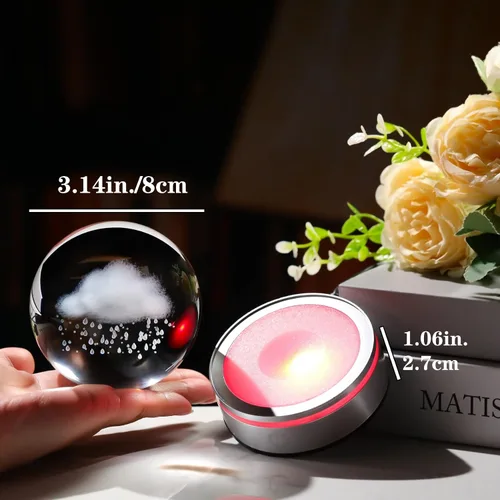 Vista 4 de Arikyrist Bola de cristal 3D de 8 cm de nubes y lluvias, regalo para mujeres y hombres, bola decorativa de cristal K9 con figura grabada de nubes