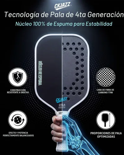 Vista 2 de Paleta de pickleball - Pala de pickleball de fibra de carbono - Pala de rendimiento 100% con núcleo de espuma