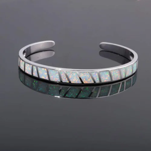 Vista 2 de CiNily Pulsera de ópalo para mujer, chapada en oro, hipoalergénica, con piedras preciosas abiertas