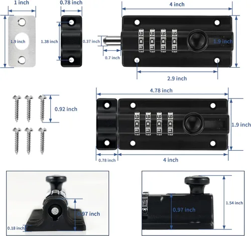 Vista 5 de Cerradura deslizante de combinación de 4 dígitos Cerradura de perno de 1 paquete de cerradura de combinación (negro)