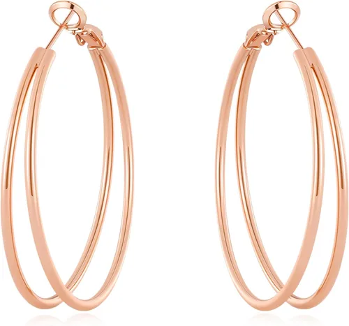 Vista 11 de Pendientes de aro dobles para mujer de moda con poste de plata de Dorado