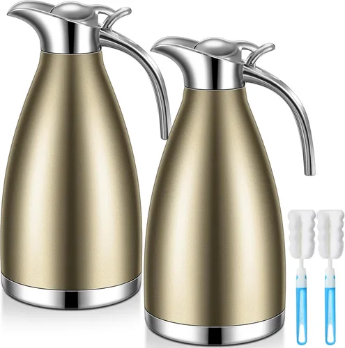 Vista 14 de Uiifan 2 Piezas Jarras Térmicas de Café de 68 oz, Jarra de Café Aislada de Acero Inoxidable para Líquidos Calientes, Olla Térmica al Vacío
