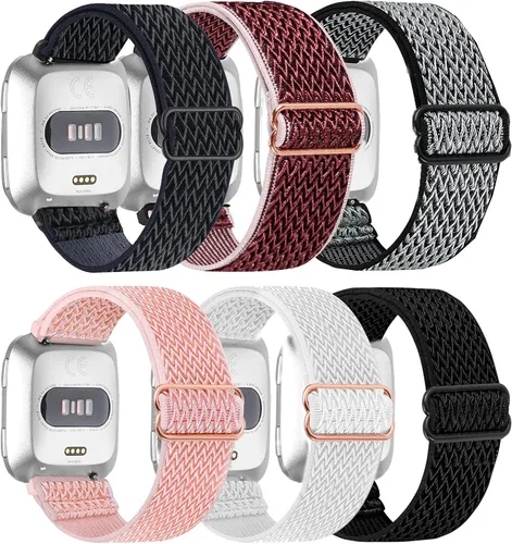 Vista 8 de Paquete de 6 correas elásticas ajustables para reloj compatibles con Fitbit Versa/Fitbit Versa Lite/Fitbit Versa 2 para mujeres y hombres, correa