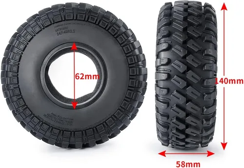 Vista 4 de RCHUBAM - 4 neumáticos de goma RC OD con espuma de 5.512 in para 1/10 Axial SCX10 Wraith TRX-4 RC Crawler Car