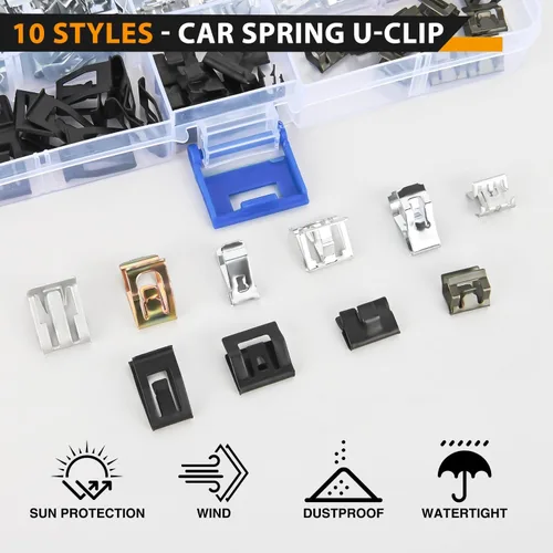 Vista 3 de GOOACC 100 piezas de 10 tamaños de clip de moldura de resorte de metal clip universal de sujeción de cuerpo de automóvil compatible con GTI, Jetta